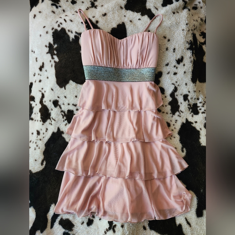 Sweet Storm Pink Spaghetti Strap Dress with Silver Accent